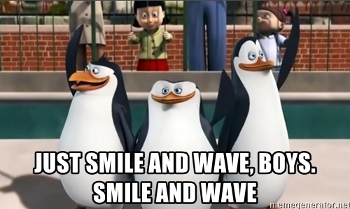 Penguin smile and wave meme
